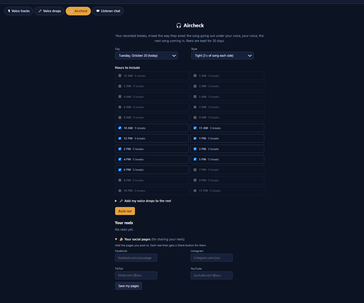 Building an aircheck reel to share to social media pages