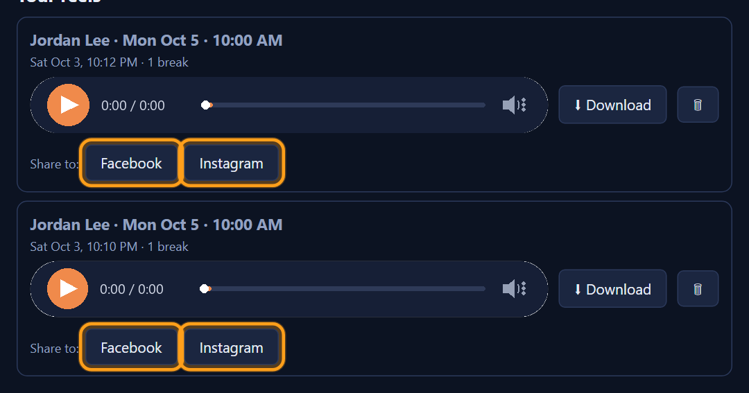 A finished aircheck reel ready to share to Facebook and Instagram