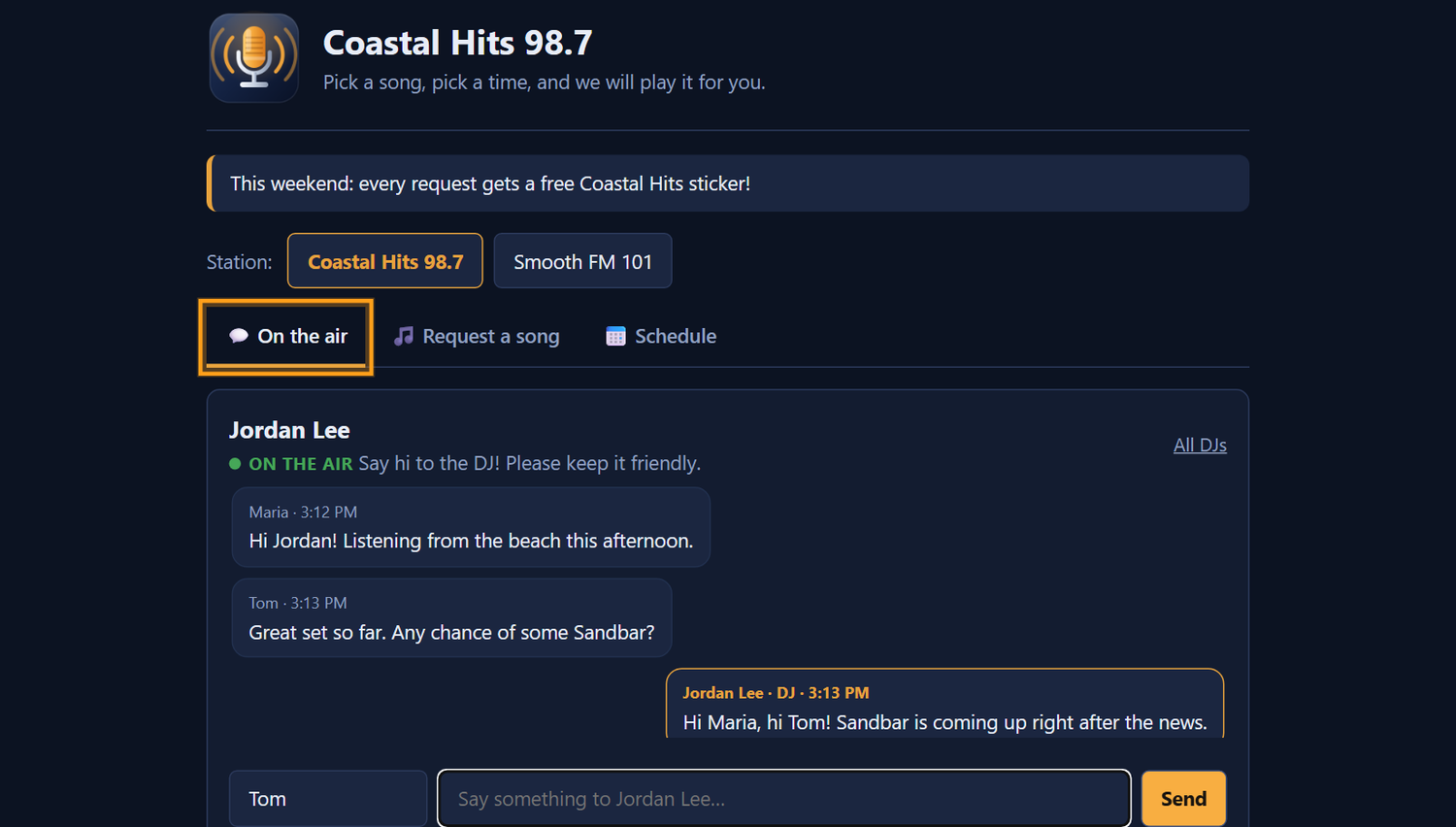 A listener's view of chatting with the on-air DJ