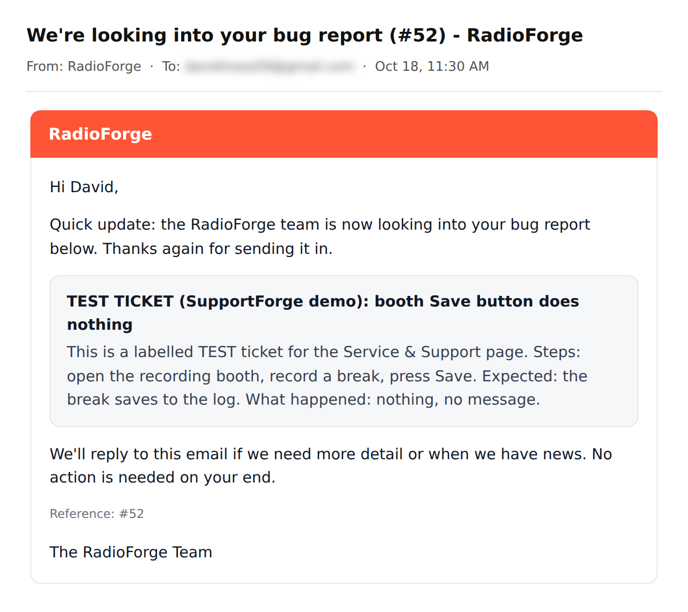 Email: We're looking into your bug report (#52)