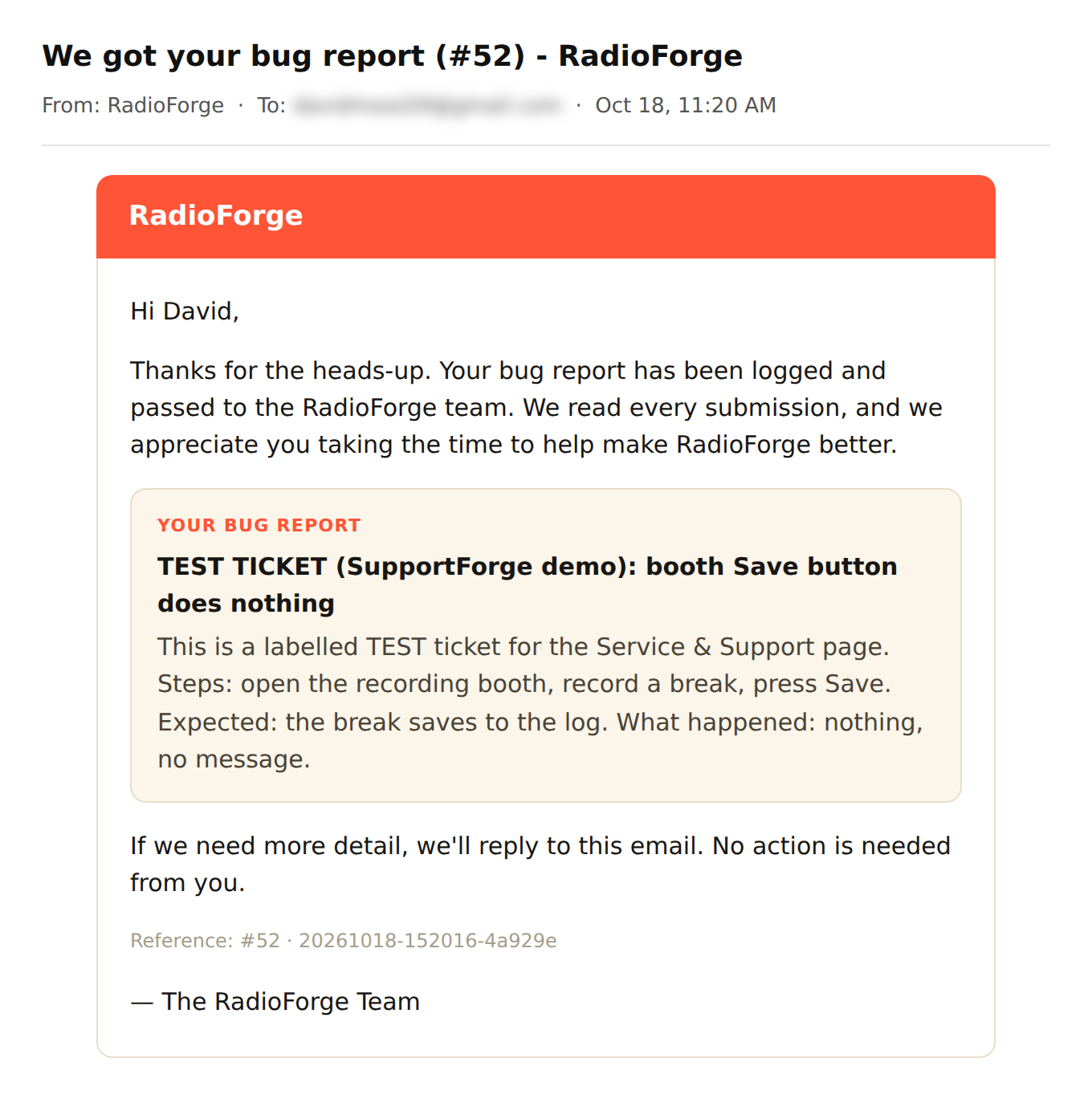 Email: We got your bug report (#52)